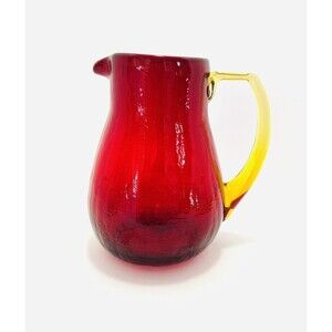Vintage Amberina Ruby Crackle Glass Creamer Pitcher Jug Red Collectible MCM